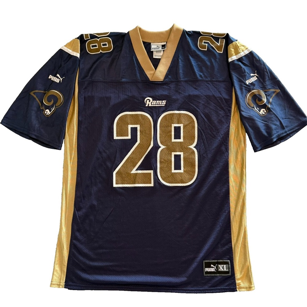 Vintage Marshall Faulk 28 Puma Mens Jersey‎ Size XL Blue Gold St Louis Rams NFL